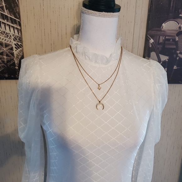 Frill Hem Puff Shoulder Blouse - Picture 5 of 8